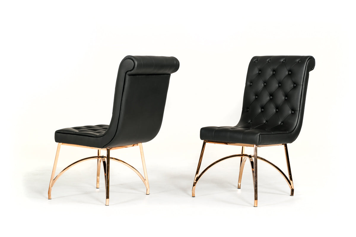 37' Black Leatherette And Rosegold Stainless Steel Dining Chair By Homeroots | Dining Chairs | Modishstore