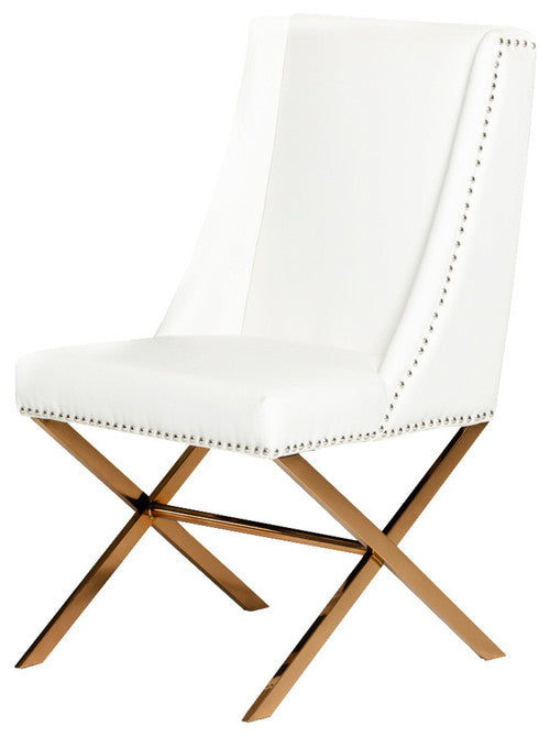 37' White Leatherette And Rosegold Steel Dining Chair By Homeroots | Dining Chairs | Modishstore - 2