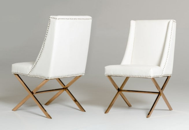 37' White Leatherette And Rosegold Steel Dining Chair By Homeroots | Dining Chairs | Modishstore - 3