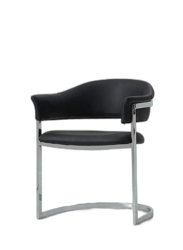 30' Black Leatherette And Stainless Steel Dining Chair By Homeroots | Dining Chairs | Modishstore - 3