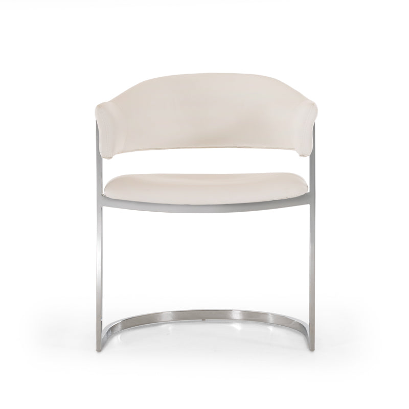 30' White Leatherette And Stainless Steel Dining Chair By Homeroots | Dining Chairs | Modishstore - 2