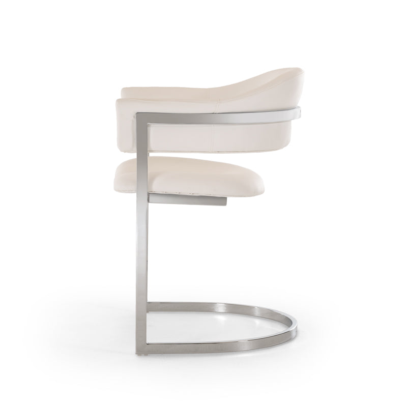 30' White Leatherette And Stainless Steel Dining Chair By Homeroots | Dining Chairs | Modishstore - 3