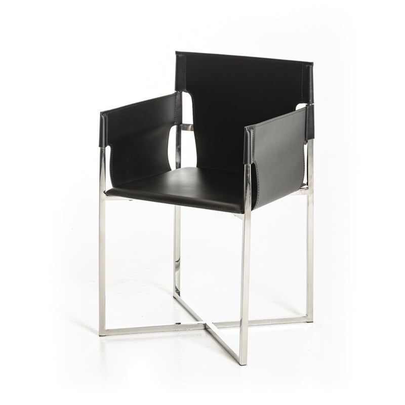 34' Black Eco Leather And Stainless Steel Dining Chair By Homeroots | Dining Chairs | Modishstore