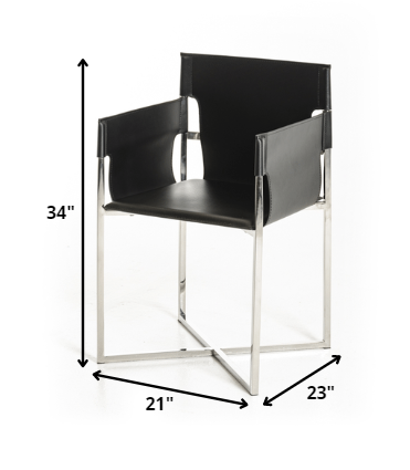 34' Black Eco Leather And Stainless Steel Dining Chair By Homeroots | Dining Chairs | Modishstore - 2
