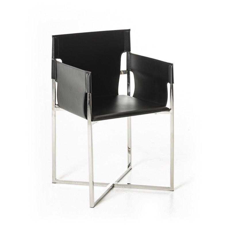 34' Black Eco Leather And Stainless Steel Dining Chair By Homeroots | Dining Chairs | Modishstore - 3