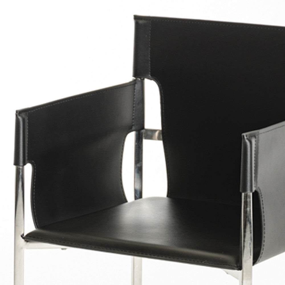 34' Black Eco Leather And Stainless Steel Dining Chair By Homeroots | Dining Chairs | Modishstore - 4
