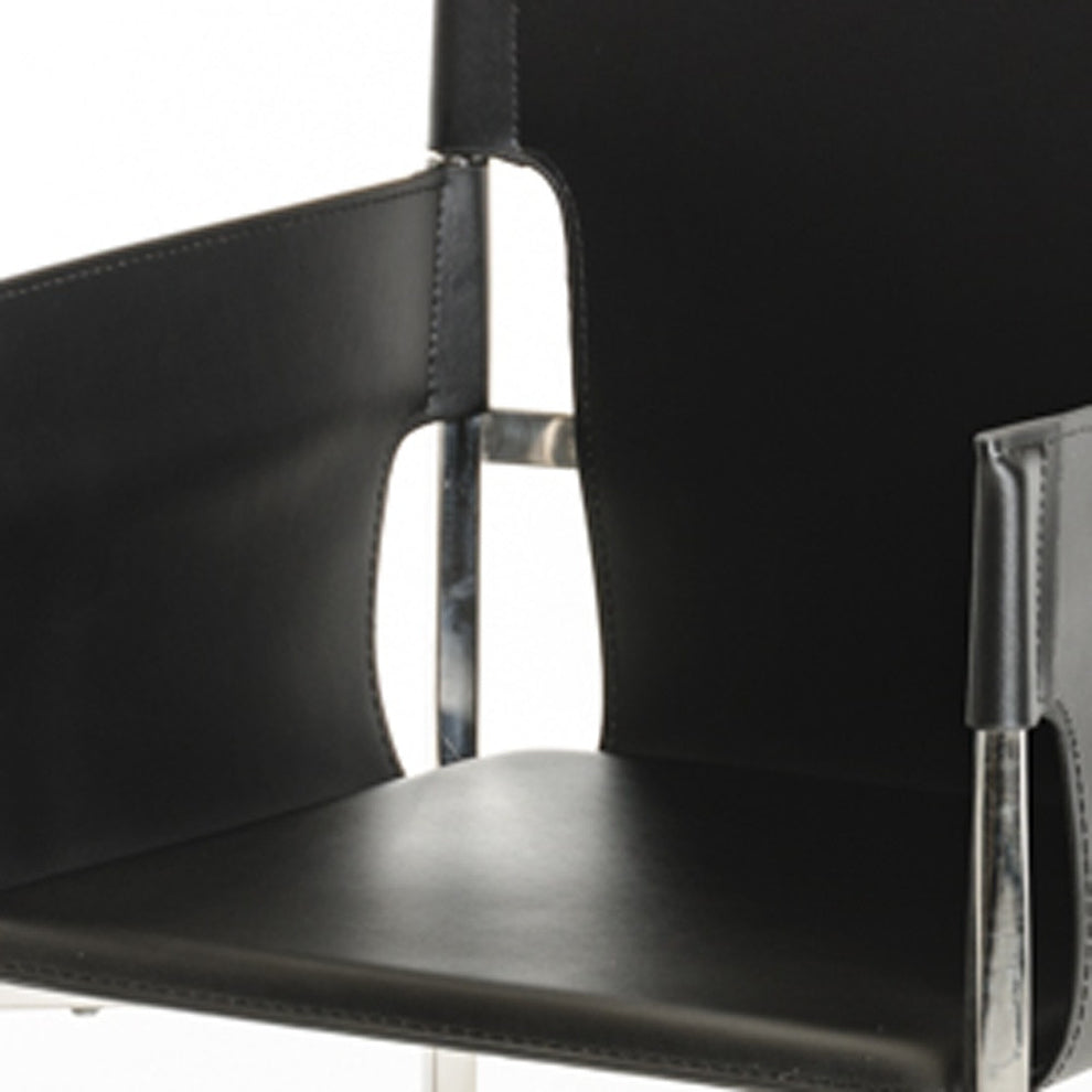 34' Black Eco Leather And Stainless Steel Dining Chair By Homeroots | Dining Chairs | Modishstore - 5