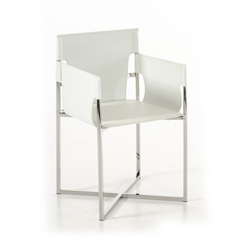 34' White Eco Leather And Stainless Steel Dining Chair By Homeroots | Dining Chairs | Modishstore - 3