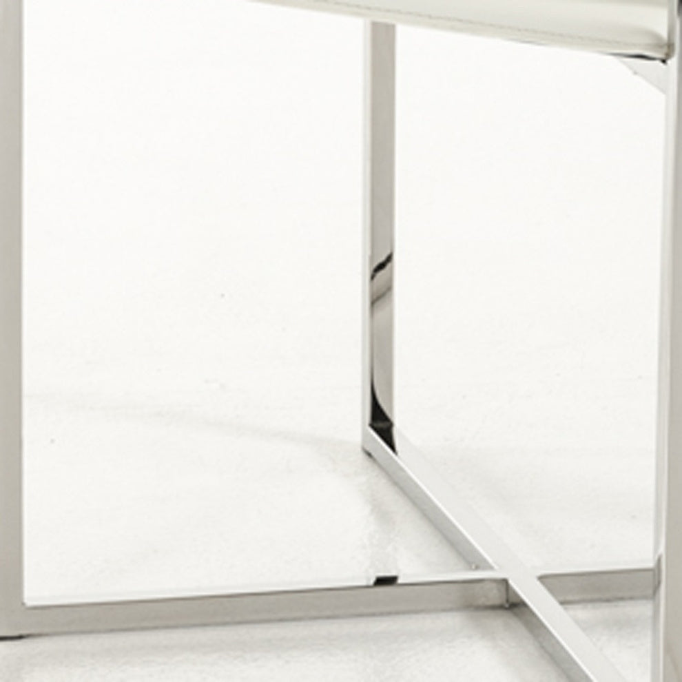 34' White Eco Leather And Stainless Steel Dining Chair By Homeroots | Dining Chairs | Modishstore - 4
