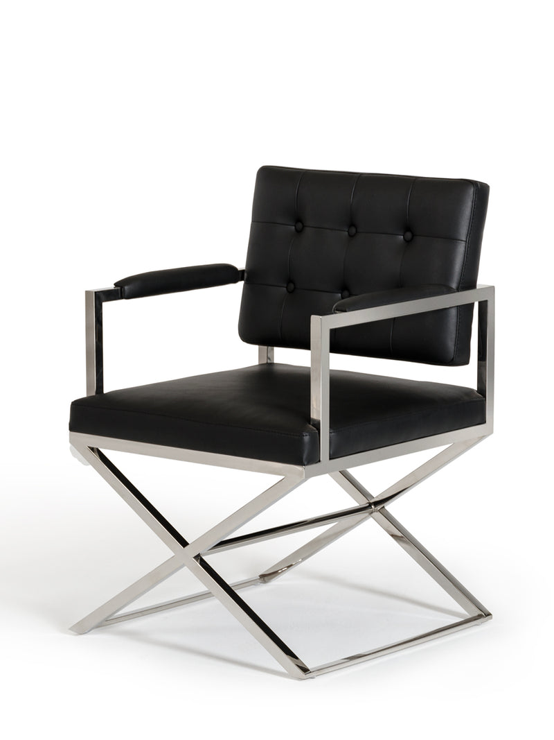 35' Black Leatherette And Stainless Steel Dining Chair By Homeroots | Dining Chairs | Modishstore