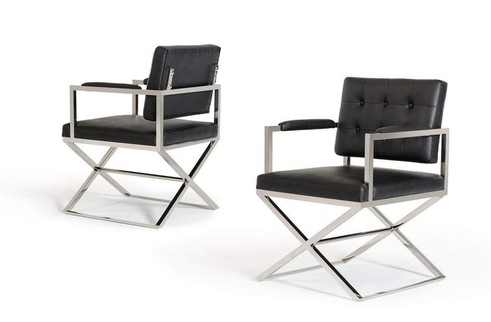 35' Black Leatherette And Stainless Steel Dining Chair By Homeroots | Dining Chairs | Modishstore - 2