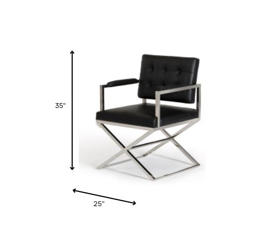 35' Black Leatherette And Stainless Steel Dining Chair By Homeroots | Dining Chairs | Modishstore - 4