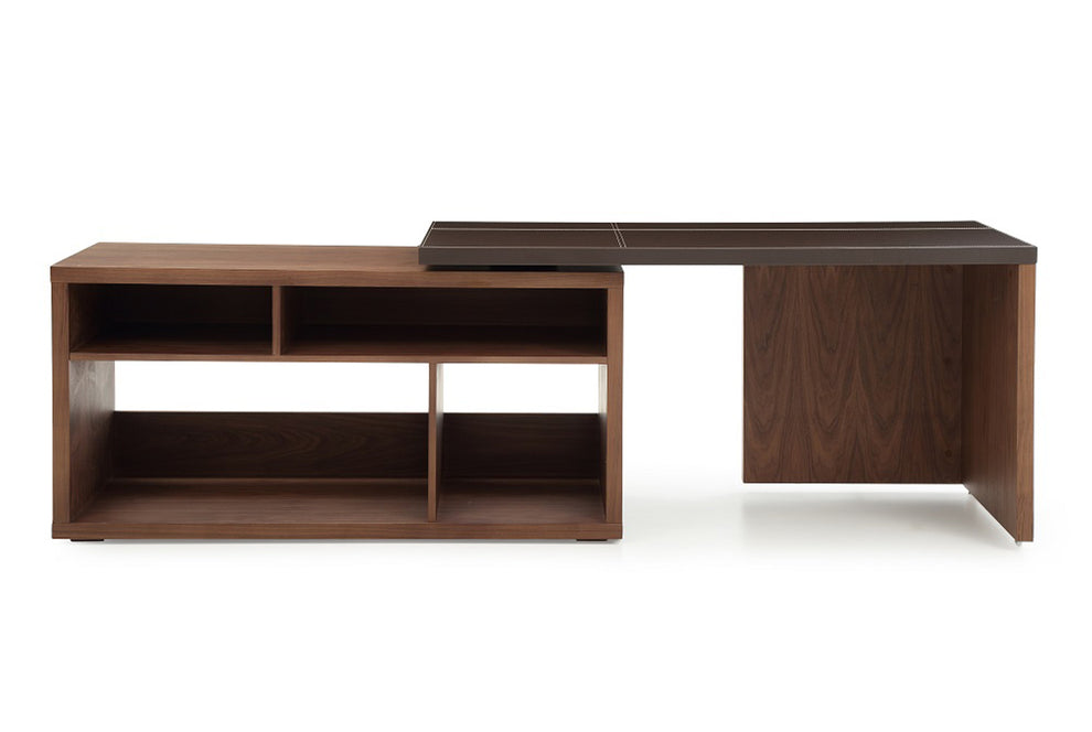 29 Walnut and Brown Veneer L Shaped Desk with a Leather Top By Homeroots | Desks | Modishstore - 4