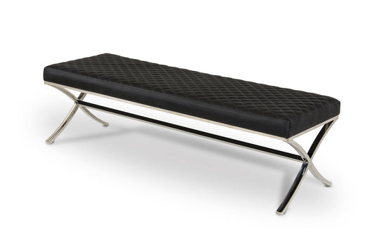 63' Black Faux Leather and Stainless Steel Bench By Homeroots | Benches | Modishstore