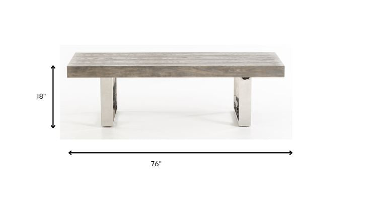 18' Grey Brush Veneer and Stainless Steel Bench By Homeroots | Benches | Modishstore - 4
