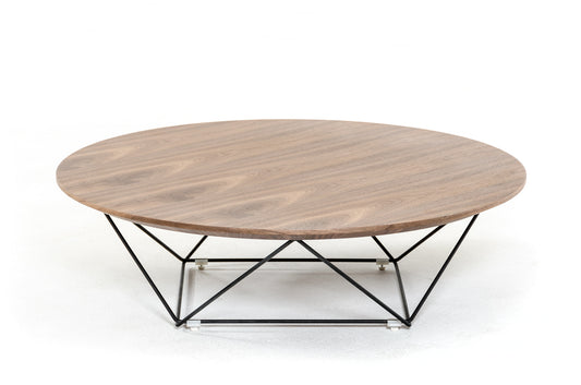 11' Walnut Veneer and Black Metal Coffee Table By Homeroots | Coffee Tables | Modishstore