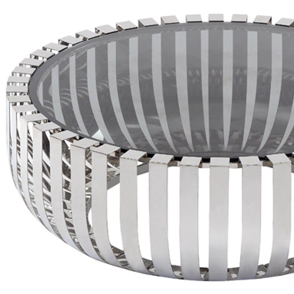 14' Glass and Stainless Steel Round Coffee Table By Homeroots | Coffee Tables | Modishstore - 4