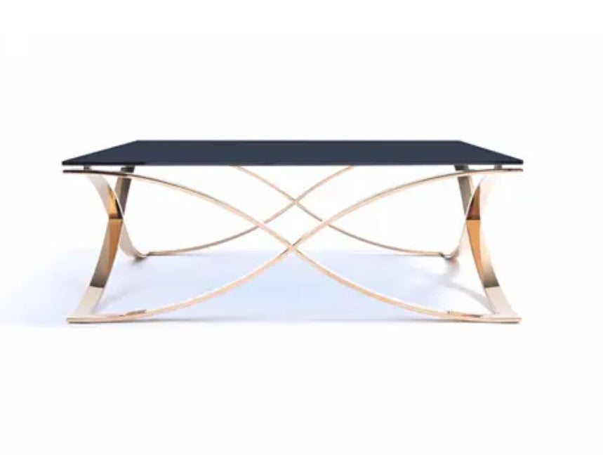14' Smoked Glass and Rosegold Stainless Steel Coffee Table By Homeroots | Coffee Tables | Modishstore