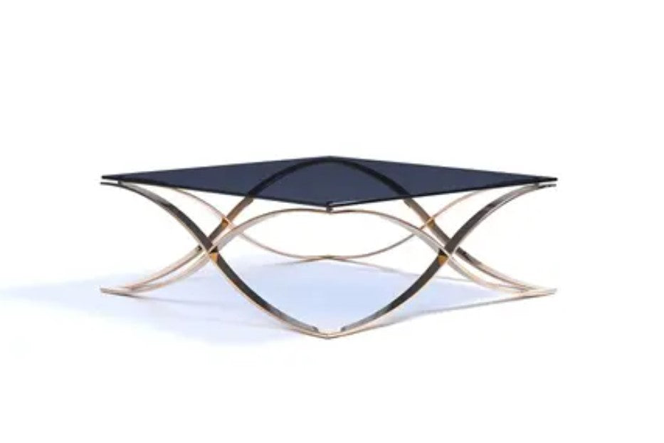 14' Smoked Glass and Rosegold Stainless Steel Coffee Table By Homeroots | Coffee Tables | Modishstore - 2