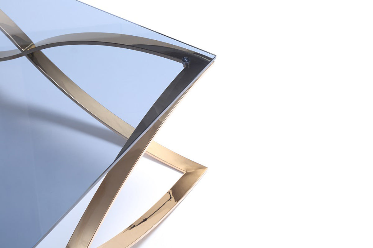 14' Smoked Glass and Rosegold Stainless Steel Coffee Table By Homeroots | Coffee Tables | Modishstore - 3