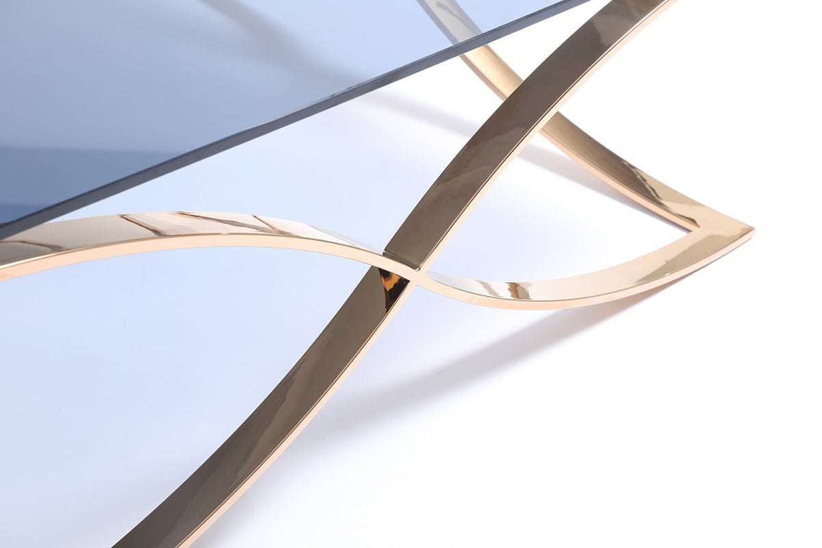 14' Smoked Glass and Rosegold Stainless Steel Coffee Table By Homeroots | Coffee Tables | Modishstore - 4