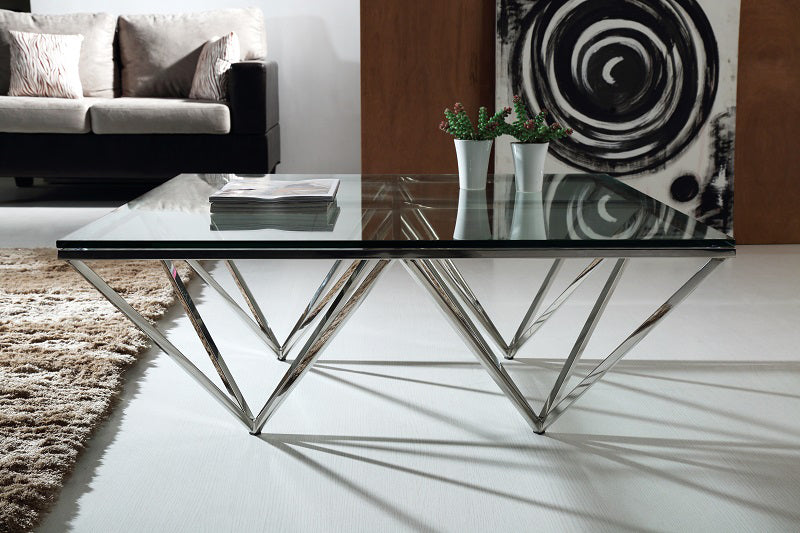 15' Glass and Stainless Coffee Table By Homeroots | Coffee Tables | Modishstore - 2