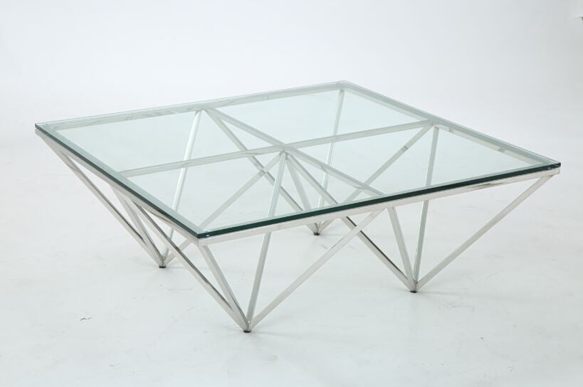 15' Glass and Stainless Coffee Table By Homeroots | Coffee Tables | Modishstore - 3