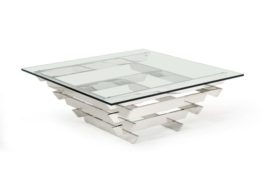 15' Glass and Stainless Steel Square Coffee Table By Homeroots | Coffee Tables | Modishstore
