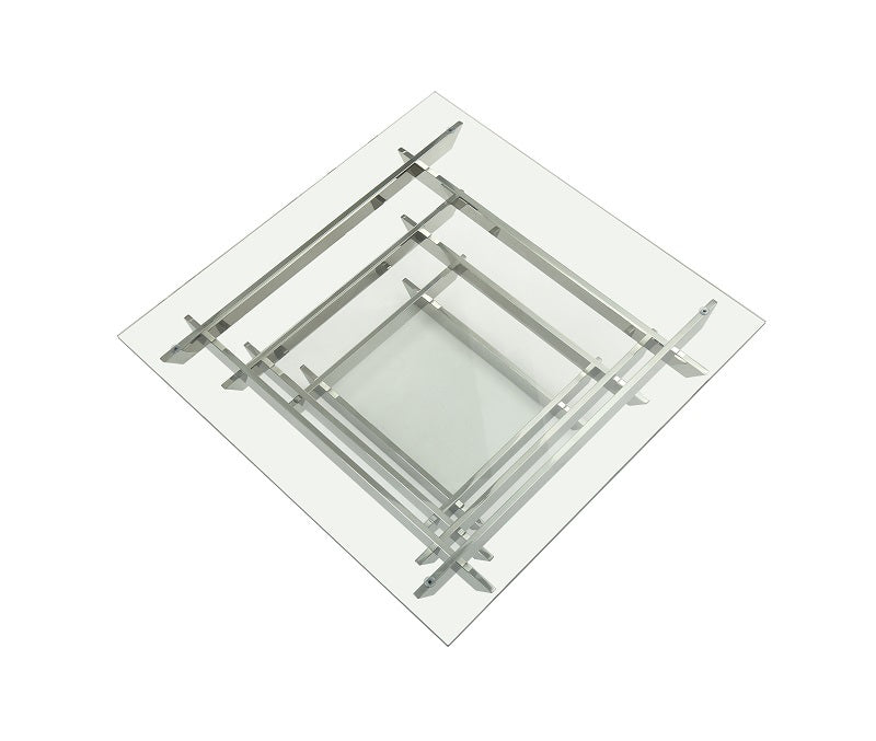 15' Glass and Stainless Steel Square Coffee Table By Homeroots | Coffee Tables | Modishstore - 2