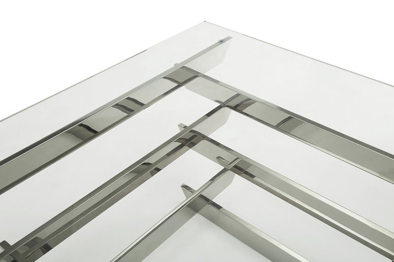 15' Glass and Stainless Steel Square Coffee Table By Homeroots | Coffee Tables | Modishstore - 3