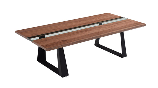 16' Walnut Veneer Metal and Glass Coffee Table By Homeroots - 284308 | Coffee Tables | Modishstore
