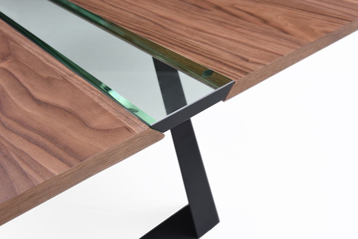 16' Walnut Veneer Metal and Glass Coffee Table By Homeroots - 284308 | Coffee Tables | Modishstore - 2