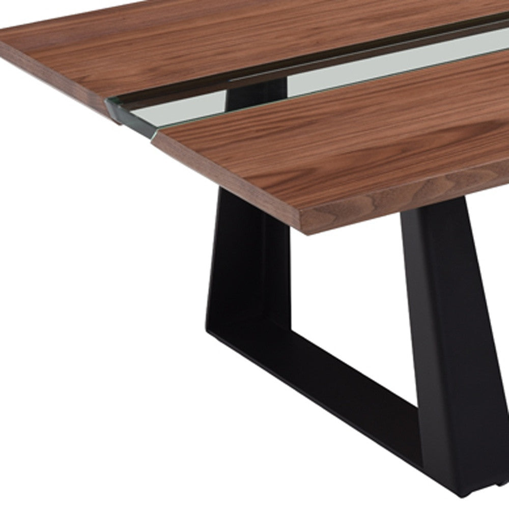 16' Walnut Veneer Metal and Glass Coffee Table By Homeroots - 284308 | Coffee Tables | Modishstore - 4