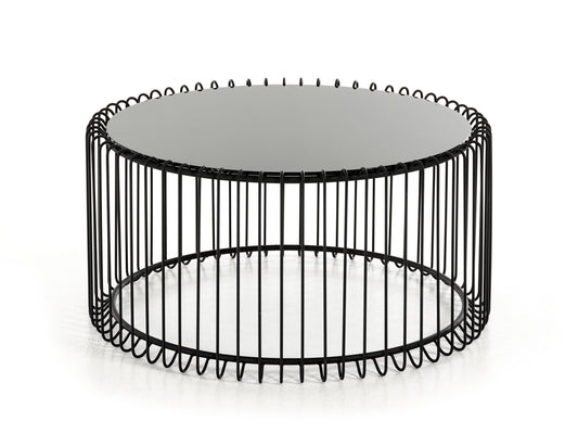 19' Black Metal and Glass Round Coffee Table By Homeroots | Coffee Tables | Modishstore