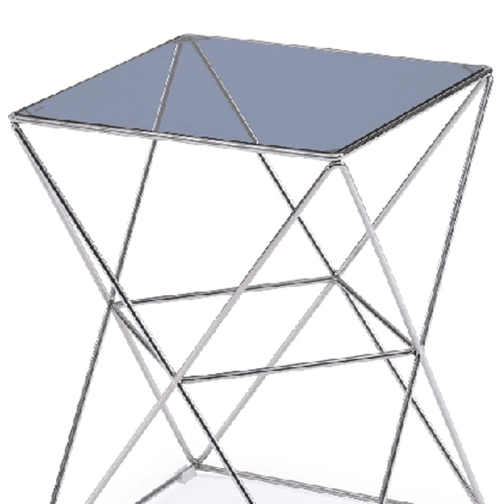 22' Glass and Stainless Steel End Table By Homeroots | End Tables | Modishstore - 4