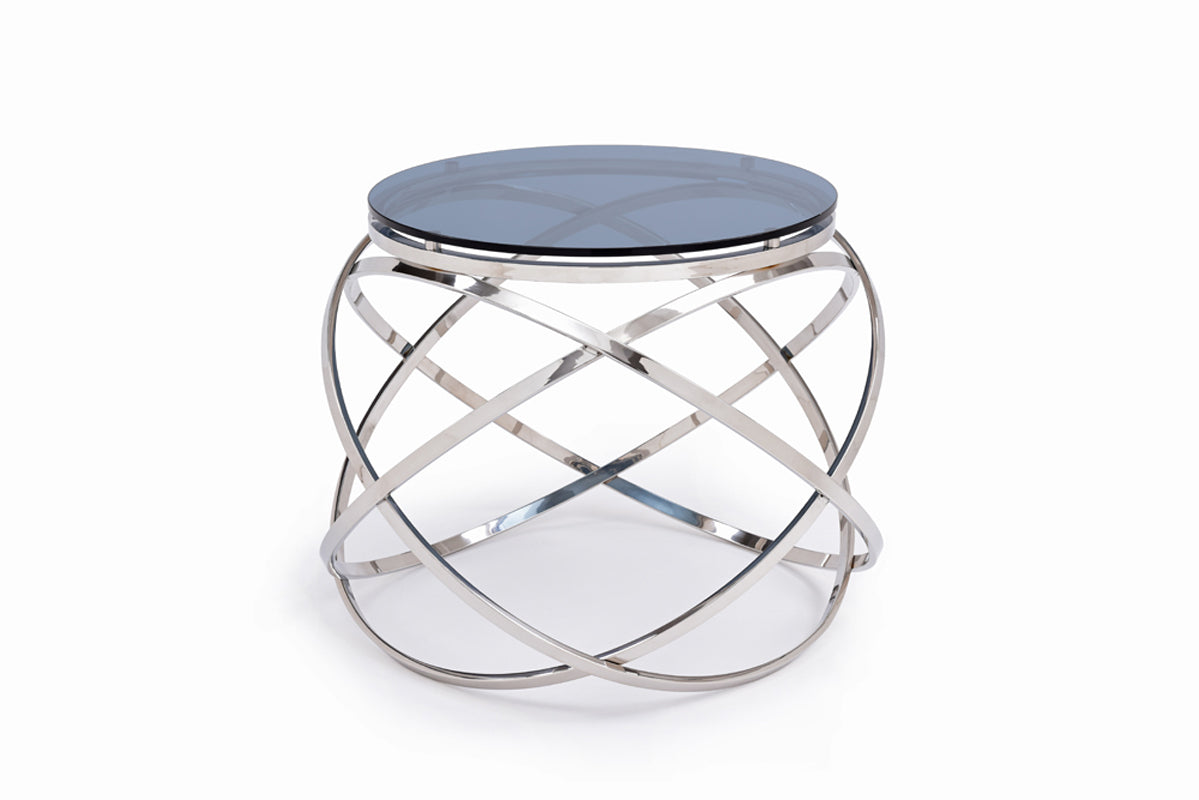 14' Smoked Glass and Stainless Steel End Table By Homeroots | End Tables | Modishstore - 3