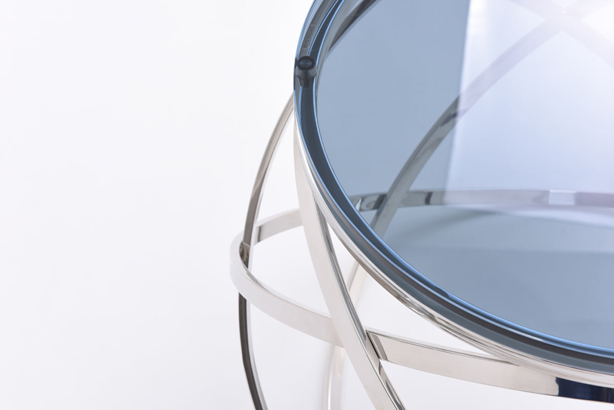 14' Smoked Glass and Stainless Steel End Table By Homeroots | End Tables | Modishstore - 5