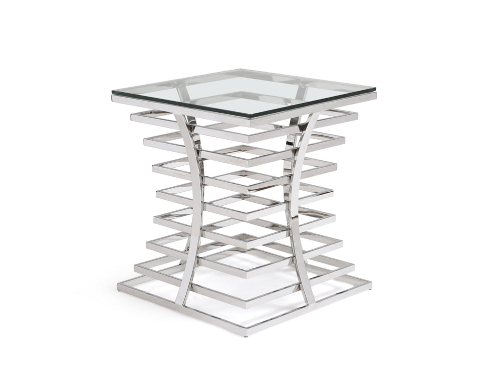 22' Glass and Stainless Steel Square End Table By Homeroots | End Tables | Modishstore - 2