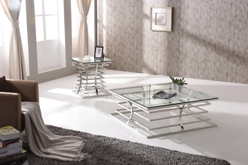 22' Glass and Stainless Steel Square End Table By Homeroots | End Tables | Modishstore