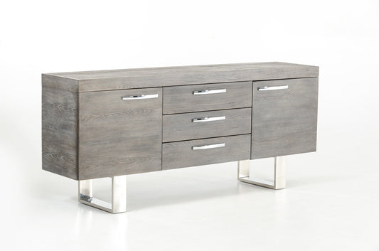 34' Grey Veneer And Steel Buffet With 3 Drawers And 2 Doors By Homeroots | Sideboards | Modishstore
