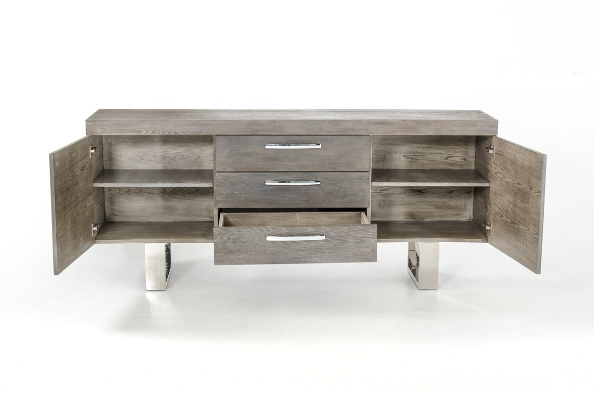 34' Grey Veneer And Steel Buffet With 3 Drawers And 2 Doors By Homeroots | Sideboards | Modishstore - 3