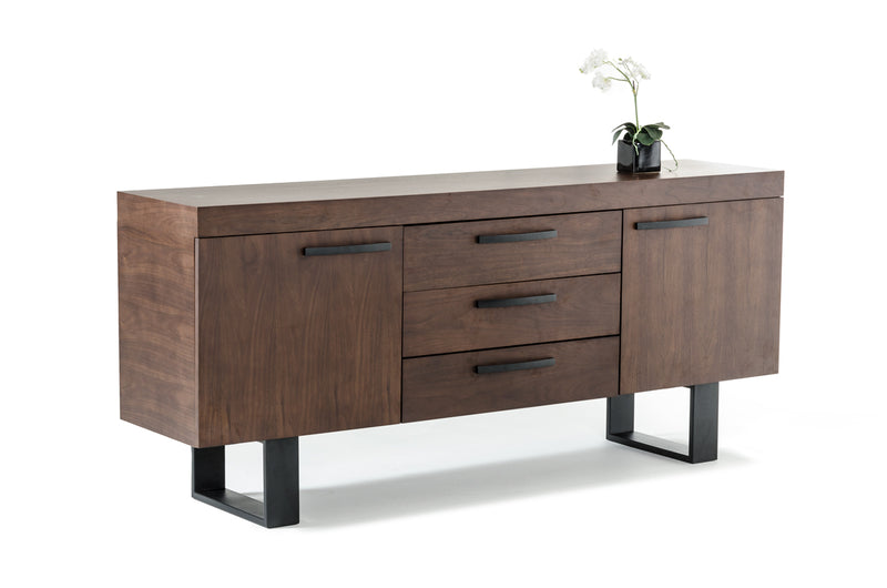 34' Walnut Veneer And Steel Buffet With 3 Drawers And 2 Doors By Homeroots | Sideboards | Modishstore