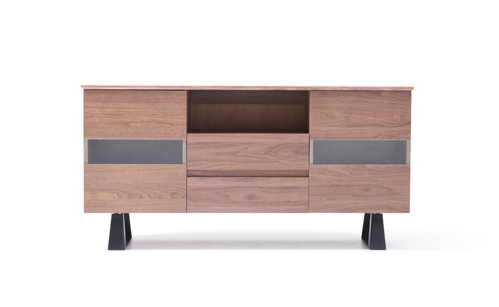 32' Walnut Veneer Metal And Glass Buffet By Homeroots | Sideboards | Modishstore - 2