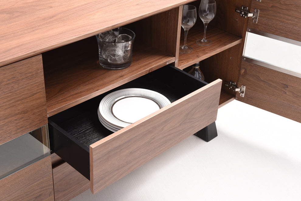 32' Walnut Veneer Metal And Glass Buffet By Homeroots | Sideboards | Modishstore - 4