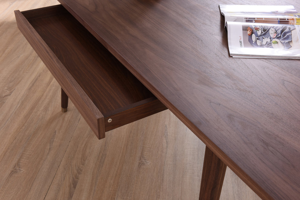 30' Walnut Veneer And Antique Brass Dining Table By Homeroots | Dining Tables | Modishstore - 4