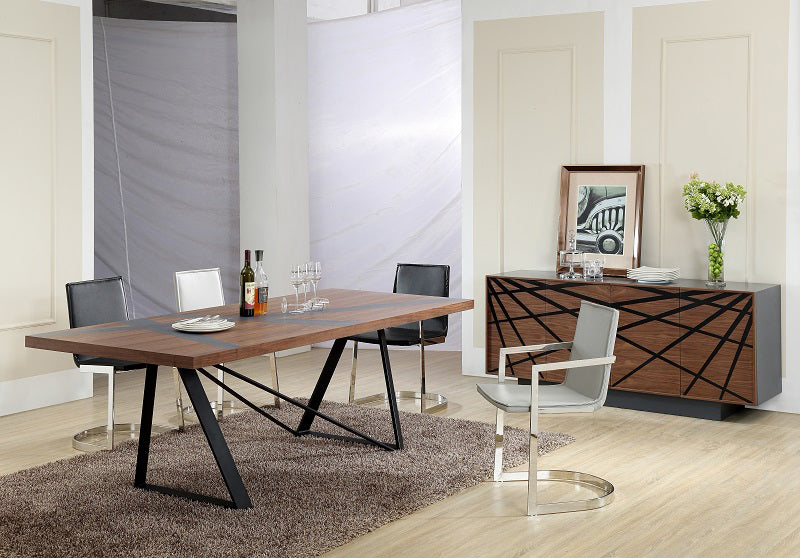 30' Walnut Veneer And Grey Stainless Steel Dining Table By Homeroots | Dining Tables | Modishstore