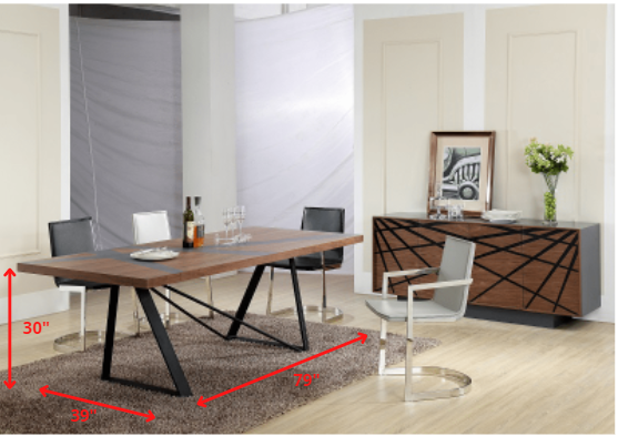30' Walnut Veneer And Grey Stainless Steel Dining Table By Homeroots | Dining Tables | Modishstore - 2