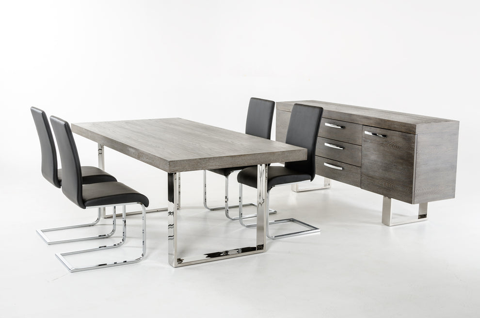 30' Grey Brush Veneer And Stainless Steel Dining Table By Homeroots | Dining Tables | Modishstore - 2