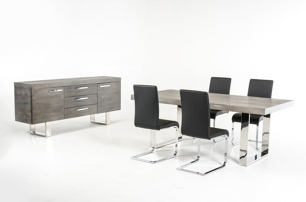 30' Grey Brush Veneer And Stainless Steel Dining Table By Homeroots | Dining Tables | Modishstore - 3