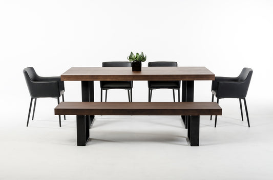 30' Walnut Veneer And Stainless Steel Dining Table By Homeroots | Dining Tables | Modishstore